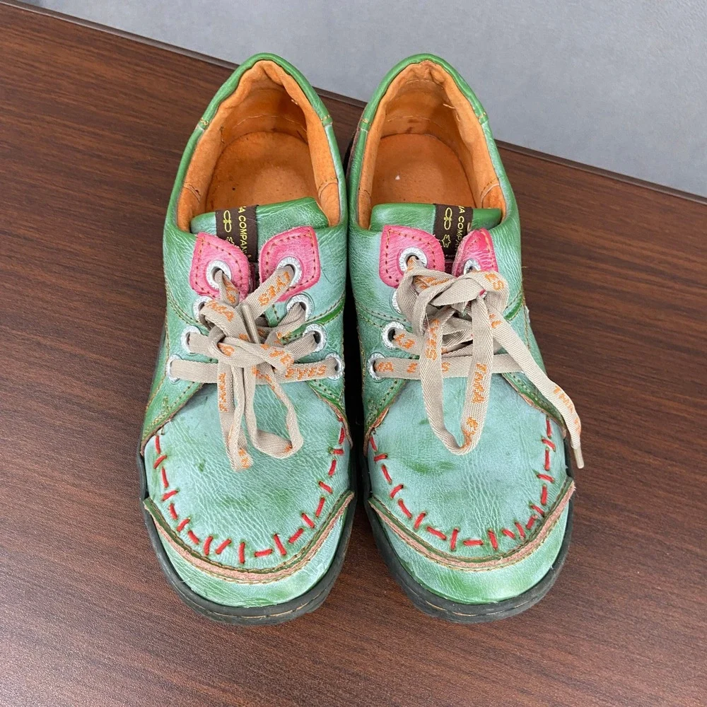 TMA Eyes Green Leather Whipstitch Lace Up Oxford Shoes Womens 7.5 EUR 38